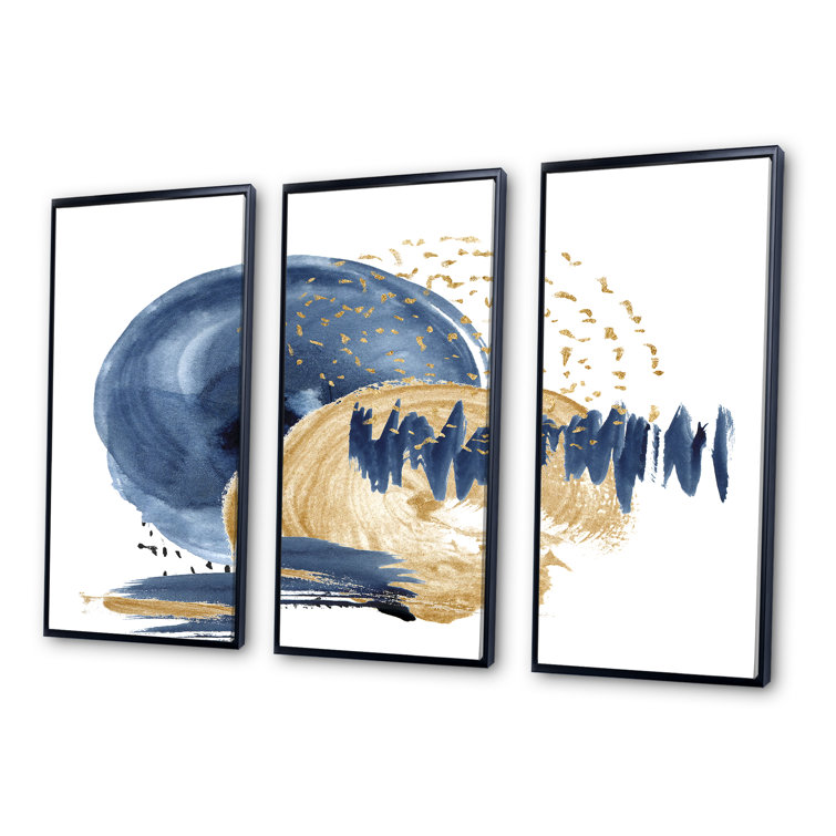 Longshore Tides Dark Blue & Gold Abstract Circle Ocean Texture Framed